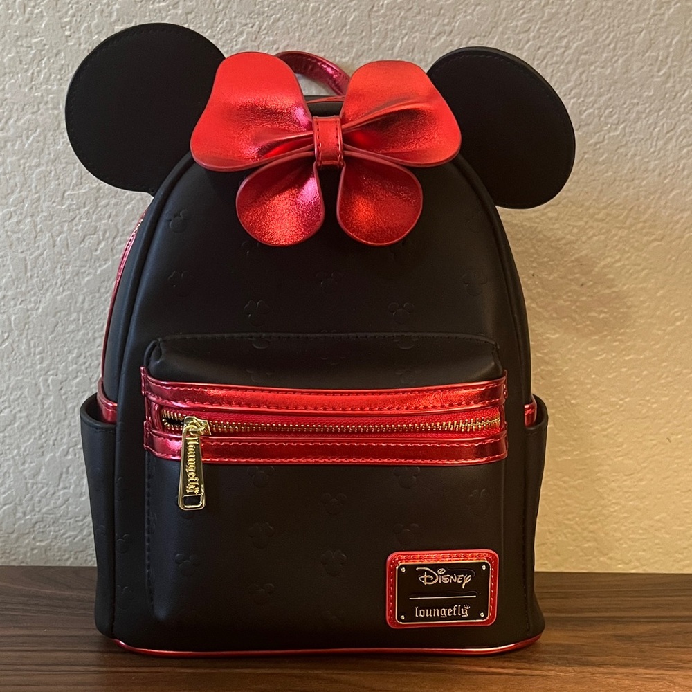 Loungefly Minnie Mouse Black and Metallic Red Backpack